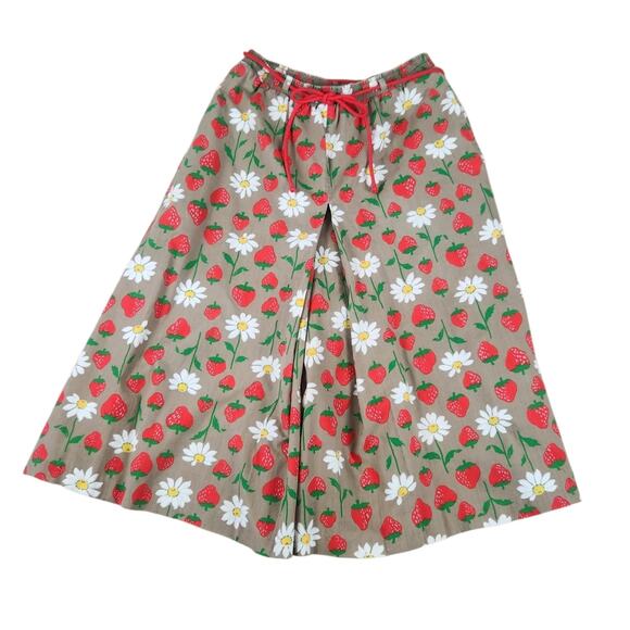 Vintage Pants - Vtg Strawberry Floral Print Culottes Wide Leg Shorts S/M Cottage Core Cotton